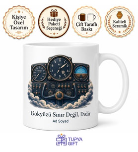 Havacılık Tutkunu Pilot Kupa Kokpit Altimetre Gökyüzü Temalı Hediye Bardak