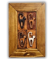 Rustik Bohem El Yapımı Seramik Kedi Duvar Panosu Ahşap Çerçeveli 15x23 cm