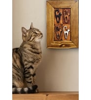 Rustik Bohem El Yapımı Seramik Kedi Duvar Panosu Ahşap Çerçeveli 15x23 cm