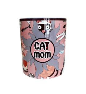 CAT MOM temalı dijital baskılı hediyelik tasarım kupa bardak. (Beyaz)
