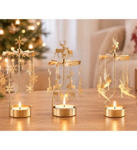 Döner Mumluk Yılbaşı Süsü Geyik Kar Tanesi ve Peri Figürlü Dekoratif Tealight Mumluk