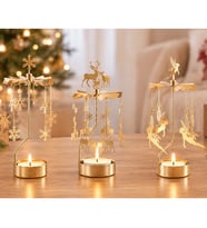 Döner Mumluk Yılbaşı Süsü Geyik Kar Tanesi ve Peri Figürlü Dekoratif Tealight Mumluk