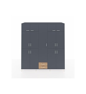 Kronos Dolap 10 Raflı 2 Çekmeceli 4 Askılı 220x59x243 Antrasit-Antrasit/Çam
