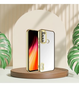 REDMİ NOTE 8 YANLARI RENKLİ LENS KORUMALI LOGO GÖSTEREN MEGA KILIF GOLD
