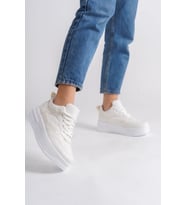 ALESSI Bağcıklı Ortopedik Taban Kadın Sneaker Spor Ayakkabı CBT - Kırık Beyaz