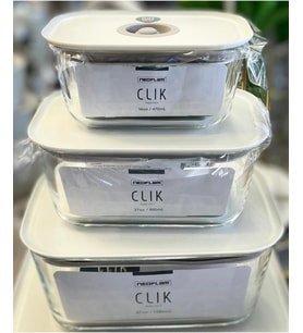 Neoflam Fika Clik Dikdörtgen Saklama Kabı, Bej, 3 Parça Set, 470 Ml, 800 Ml, 1380 Ml