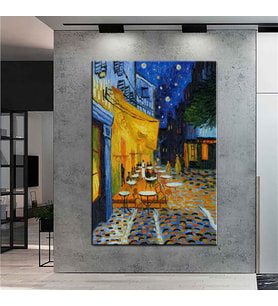 Miyrem Exclusive Serie" Van Gogh Cafe Teras Gece Tablo Tuval Üzerine Reprodüksiyon Kanvas Tablo