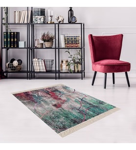 Geometrik Desenli Renk Geçişli Dijital Baskı Yıkanabilir Kaymaz Taban Modern Salon Halısı (Çok Renkli)