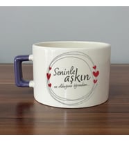 Seninle Aşkın Ne Olduğunu Öğrendim Baskılı Mor Kulplu C Fincan