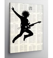 Kanvas Tablo Gazete Üzerinde Rockçı Silüeti