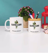 Komando Tasarımlı Kişiye Özel Hediye Komando Kupa Bardak ve Kalemlik Hediye Seti