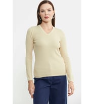 Fitilli V Yaka Basic Triko Kazak - Krem