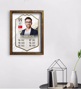 BK Gift Kişiye Özel Doğal Masif Ahşap Çerçeveli Tablo 45x65cm Futbolcu Kartı-10