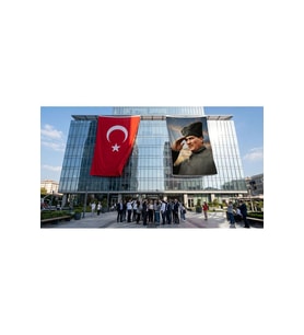 Selam Veren Ulu Önder Gazi Mustafa Kemal Atatürk Bayrak ve Türk Bayrağı Premium Raşel Kumaş 2'li Set 10x15 metre ATA63