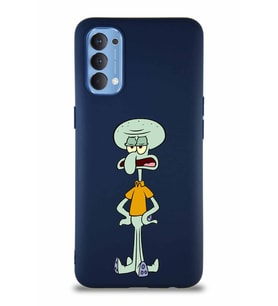 Oppo Reno 4 Soft Premier Kapak Squidward Dokunaç Tasarımlı Silikon Kılıf - Lacivert (Şeffaf)