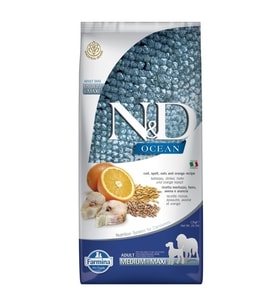 N&D Ocean Morina Balıklı ve Portakallı Orta ve Büyük Irk Ata Tahıllı Yetişkin Köpek Maması 12 Kg (Standart)