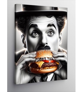 Kanvas Tablo Hamburger Yiyen Charlie Chaplin