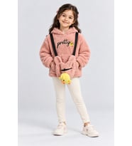 Kız Çocuk Peluş Kapüşonlu Sweatshirt Pretty Nakışlı Oyuncak Aksesuarlı Çantalı Kışlık Üst Ak4130