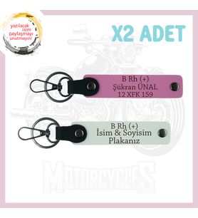 Beyaz-Pembe, Yol Tutkunları, İsim Plaka ve B Rh (+) Kan Grubu Yazılı Kişiye Özel 2'li Anahtarlık Set