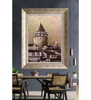 Tablore Nostaljik Yağlı Boya Galata Kulesi Ve Tarihi Evler Çerçeveli Kanvas Tablo