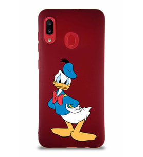 Samsung Galaxy A20 Soft Premier Kapak Donald Duck-D Tasarımlı Silikon Kılıf - Mürdüm (Şeffaf)