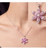 925 Ayar Gümüş Pembe Zirkon Taşlı Lotus Çiçeği Kolye