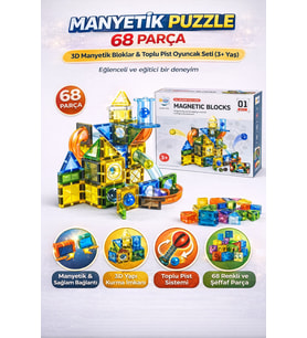 Manyetik Bloklar 68 Parça 3D Yapı Kurma ve Toplu Pist Eğitici Oyuncak Seti