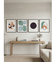 Soyut Geometrik Bitkisel Gökyüzü Modern 4’lü Ahşap Çerçeveli Tablo Seti