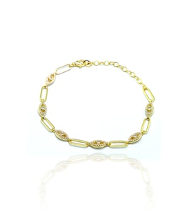 Zirkon Taşlı Göz Model  Gold Kaplama 925 Ayar Gümüş Kadın Bileklik 201023993