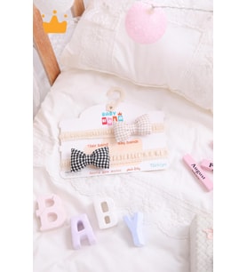 Babyhola Kız Bebek 2'li Saç Bandı Bandana Set Siyah-Krem 1706