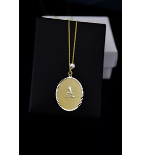 925 Ayar Gümüş Gold Rodyum Kaplama Incili A Harf Plaka Kolye