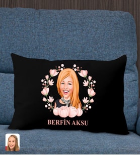 BK Gift Kişiye Özel Anneler Günü Karikatürlü Premium Kumaş Siyah Dikdörtgen Kırlent Yastık, Anneler Günü Hediyesi, Ev Dekorasyonu-3
