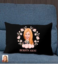 BK Gift Kişiye Özel Anneler Günü Karikatürlü Premium Kumaş Siyah Dikdörtgen Kırlent Yastık, Anneler Günü Hediyesi, Ev Dekorasyonu-3