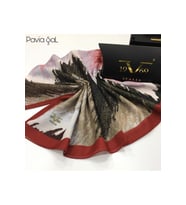 Geometrik Desen Pavia Seri Şal Eşarp Askısı ile Birlikte 90X200 cm Bordo Kahvere