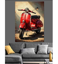 Kırmızı Klasik İtalyan Vespa Motor Dekoratif Kanvas - Mdf Ahşap Tablo