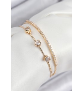 Pirinç Zirkon Taşlı Kalp Model Gold Renk Kadın Bileklik 5886 - SSSSSS8723-8360