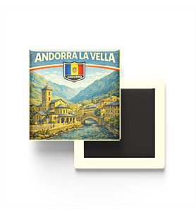 Retro Andorra Andorra la Vella Şehri Temalı Vintage Buzdolap Magneti – 9x9 cm