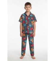 Gri Yarış Arabası Desenli Erkek Çocuk Pijama Takımı 24009