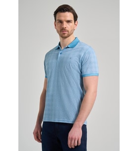 Koyu Turkuaz Kısa Kol Baskılı Pike Polo Yaka Cepsiz esnek Casual Slim Fit Tişört 1011250150