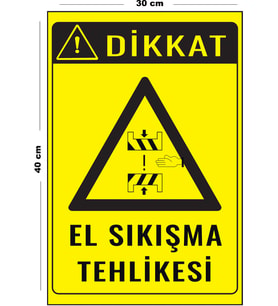 Metal El Sıkışma Tehlikesi 30 cm x 40 cm A3 Büyüklüğünde Uyarı Levhası Yönlendirme Tabelası