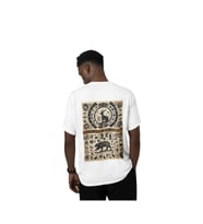 Zaman döngüsü antik simge baskılı kaliteli unisex oversize T-shirt (Beyaz)