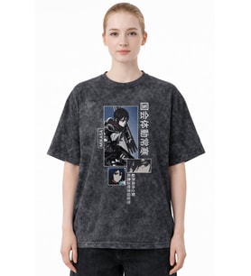 Mikasa Ackerman Attack On Titan Anime Baskılı Unisex Oversize Eskitme Yıkamalı Tişört