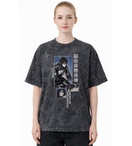 Mikasa Ackerman Attack On Titan Anime Baskılı Unisex Oversize Eskitme Yıkamalı Tişört