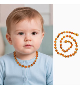 Soft Bal Rengi Doğal Damla Kehribar Taşlı Bebek Diş Kolyesi