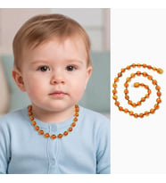 Soft Bal Rengi Doğal Damla Kehribar Taşlı Bebek Diş Kolyesi