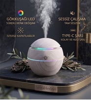 Oval Dekoratif Ahşap Görünümlü Hava Nemlendirici - 7 Renk RGB Led Işıklı Buhar Makinesi Koku Difüzörü (150 ml, Type-C)