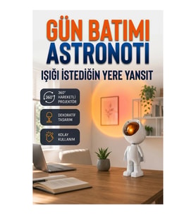 Astronot Figürlü Şarjlı Gün Batımı Projektör Gece Lambası Dekoratif LED Masa Lambası
