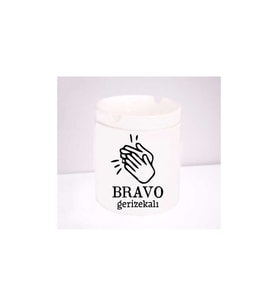 Caddemart  Bravo Tasarımlı Baskılı Beyaz Seramik Kokusuz Kül Tablası