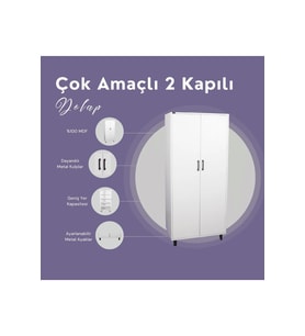 YK Mobilya Çok Amaçlı 2 Kapılı Dolap (Beyaz)