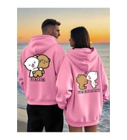 Sevgili Kombin Hoodie Çift Sweatshirt – Çiftlere Özel Ayıcık Baskılı Pair Perfect Kapüşonlu Oversize (Pembe)